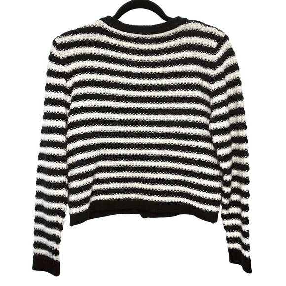 Lillusory White Black Striped V-neck Long Sleeve Sweater Top S - Picture 2 of 7